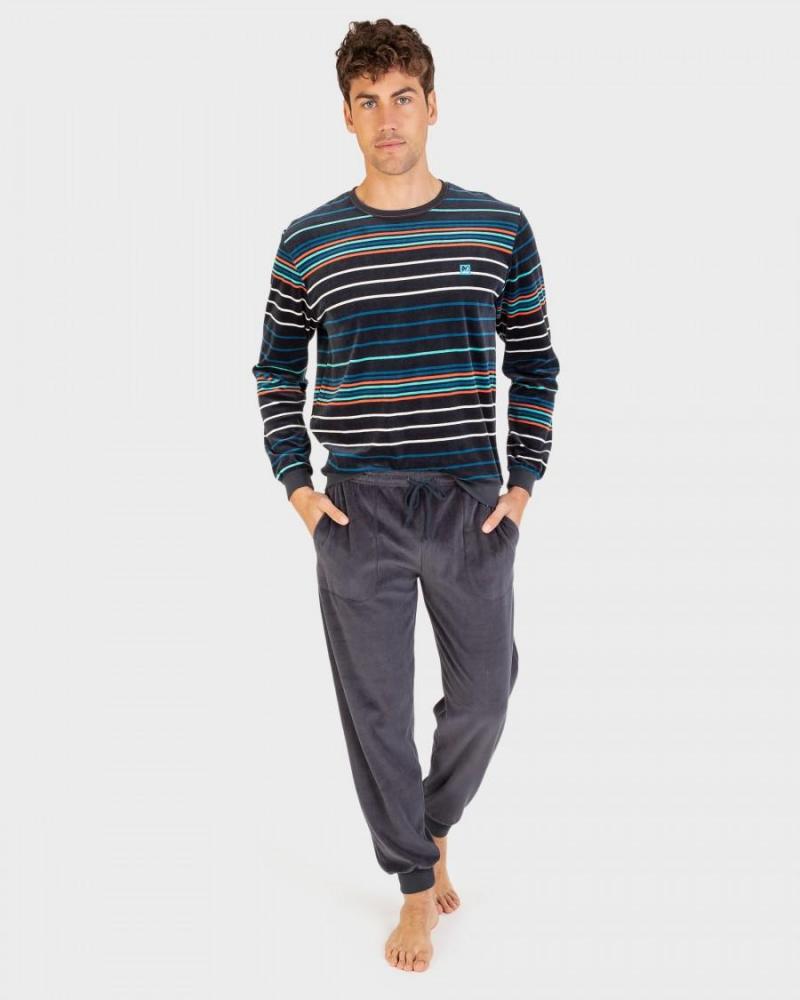 Pijama Terciopelo Caballero Massana Rayas - TALLAS M COLOR Gris Oscuro