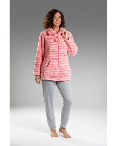 Bata Corta Señora Pettrus 3017 COLOR: gris, coral; TALLAS: s, m, l Temporada: i23 - Toda la lencería de noche de mujer