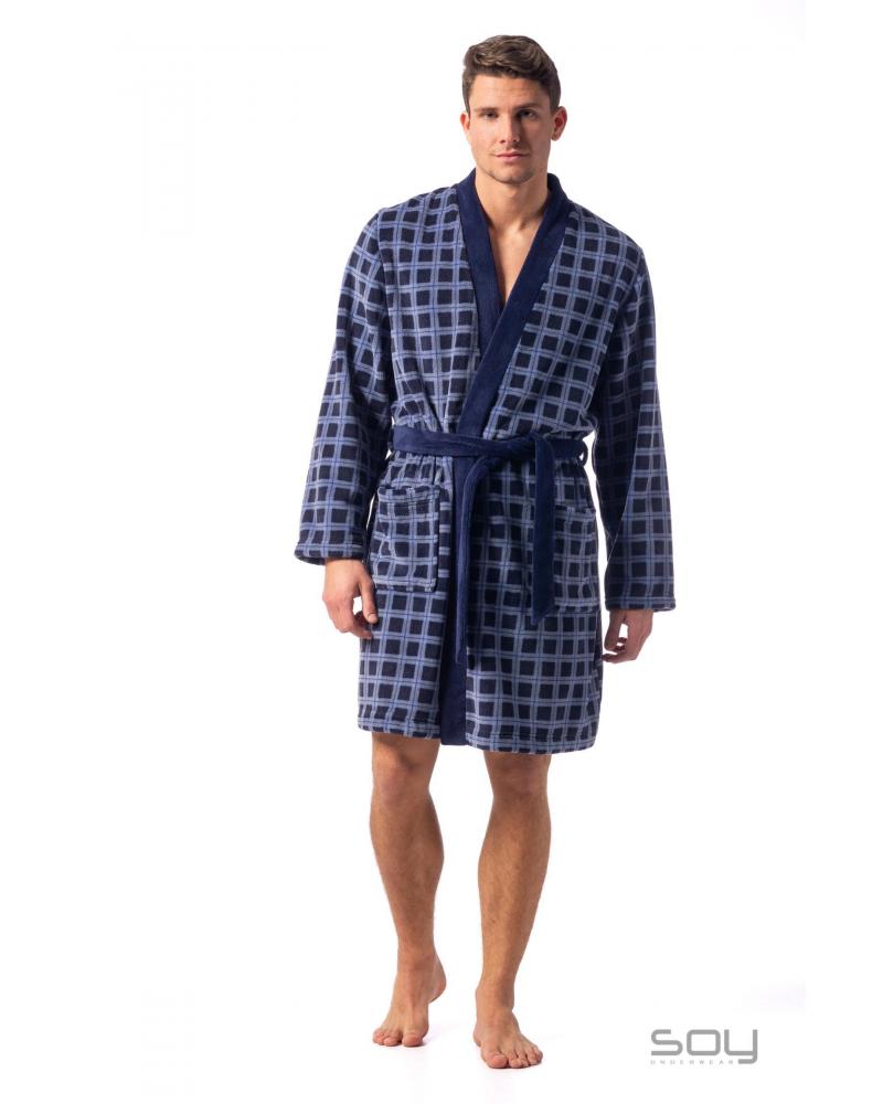 BATA LARGA CABALLERO SOY CRUZADA CUADROS TALLAS: s, m, l, xl, xxl; COLOR: azul Temporada: i23 - Hombre Ropa Interior y