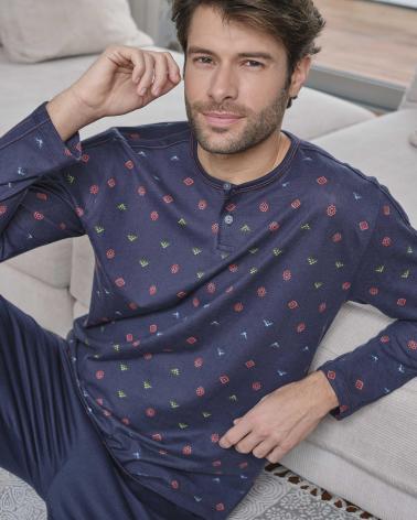 PIJAMA CABALLERO MASSANA ALGODÓN DETAILS P731326 TALLAS: m, l, xl, xxl; COLOR: marino Temporada: winter 23 -   - PEPI