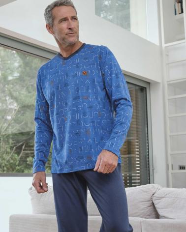 PIJAMA CABALLERO MASSANA ALGODÓN LETRAS P731321 TALLAS: m, l, xl, xxl, 3xl; COLOR: azul Temporada: winter 23 -   - PEPI