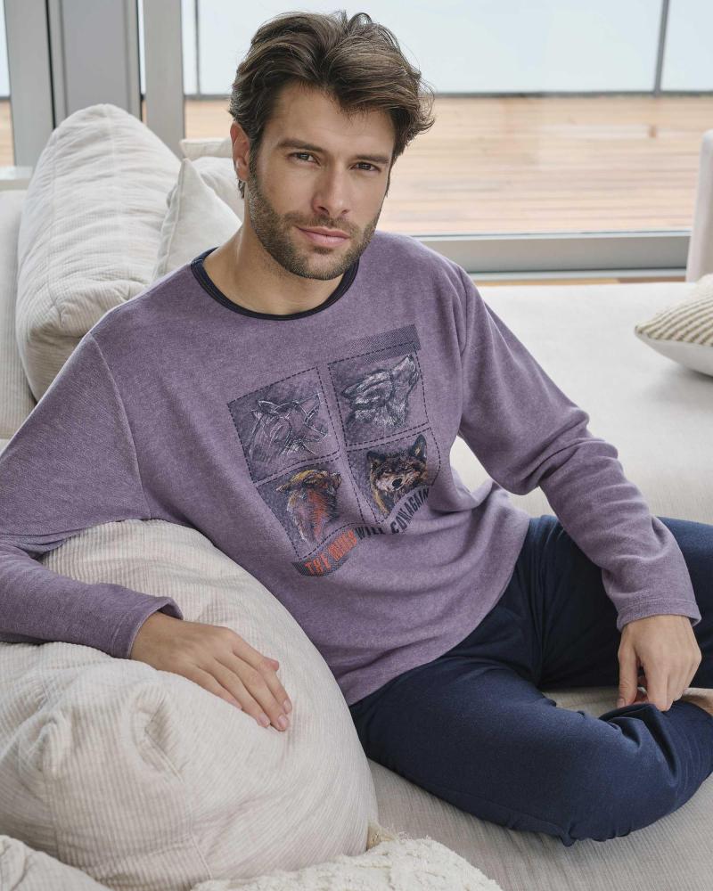 PIJAMA CABALLERO MASSANA TERCIOPELO LOBOS P731317