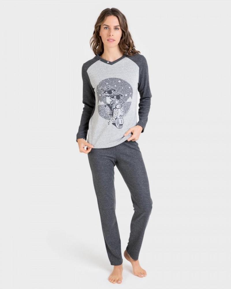 P701211 PIJAMA MUJER PUNTO MILANO COLOR: gris; TALLAS: s, m, l, xl, xxl Temporada: inv22 -   - PEPI GUERRA