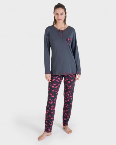 P691245 PIJAMA SRA MASSANA FLORES COLOR: gris; TALLAS: m, l, xl, xxl Temporada: inv2020 - Toda la lencería de noche de