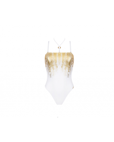 Bañador bandeau Lise Charmel colección ''Feuille D'Or'' ABB7279 TALLAS: s, m, l, xl; COLOR: or sur blanc, or sur noir