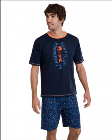 PIJAMA CABALLERO MASSANA P241315 PEZ TALLAS: m, l, xl; COLOR: marino Composición: 50% poliéster 50% viscosa; Temporada: