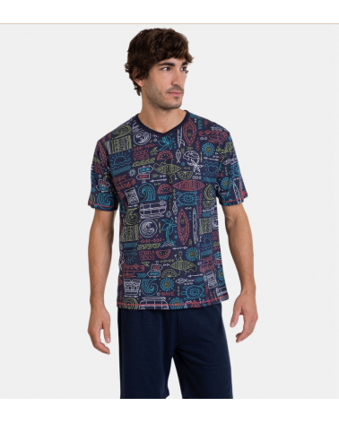 PIJAMA CABALLERO MASSANA P241313 SURFING TALLAS: s, m, l; COLOR: marino Temporada: summer24 -   - PEPI GUERRA