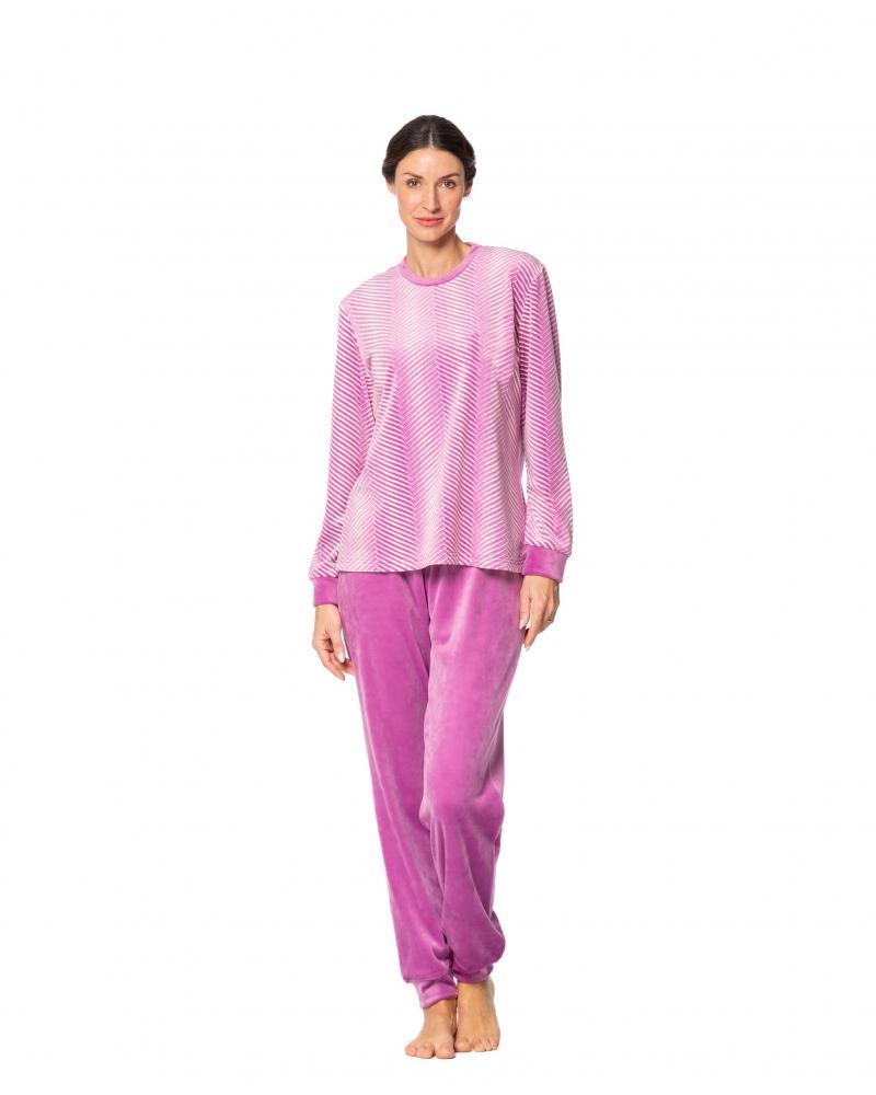 PIJAMA MUJER EGATEX VELOUR RAYAS 242518 TALLAS: m, l; COLOR: rosa Temporada: winter 24 - Toda la lencería de noche de