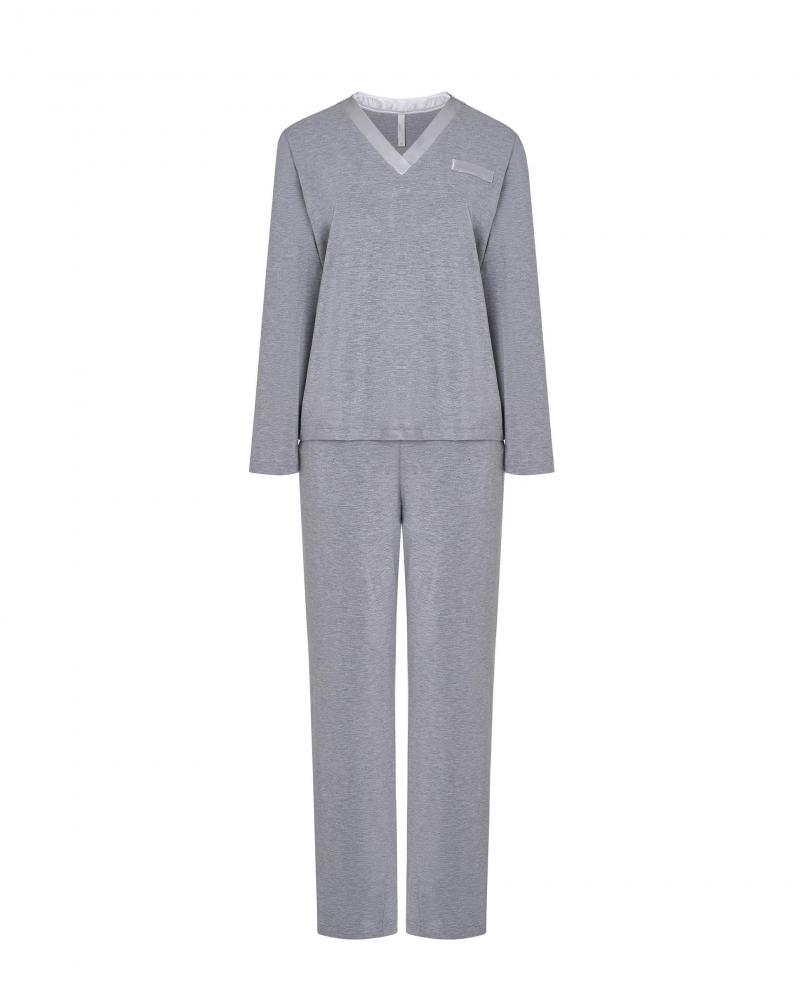 PIJAMA SRA LOHE MODAL PICO VIVO RASO Y241170 COLOR: gris; TALLAS: s, m, l Temporada: winter 24 - Toda la lencería de