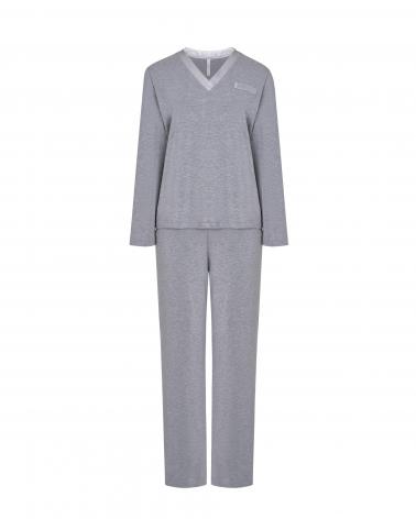 PIJAMA SRA LOHE MODAL PICO VIVO RASO Y241170 COLOR: gris; TALLAS: s, m, l Temporada: winter 24 - Toda la lencería de