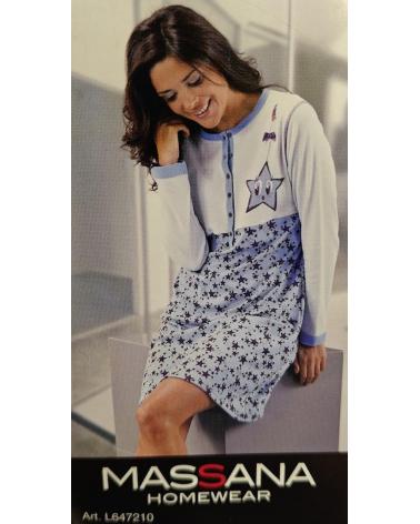 L647210 CAMISOLA MANGA LARGA MASSANA ESTRELLAS TALLAS: l; COLOR: azul Temporada: invierno 2014-15 - Toda la lencería de