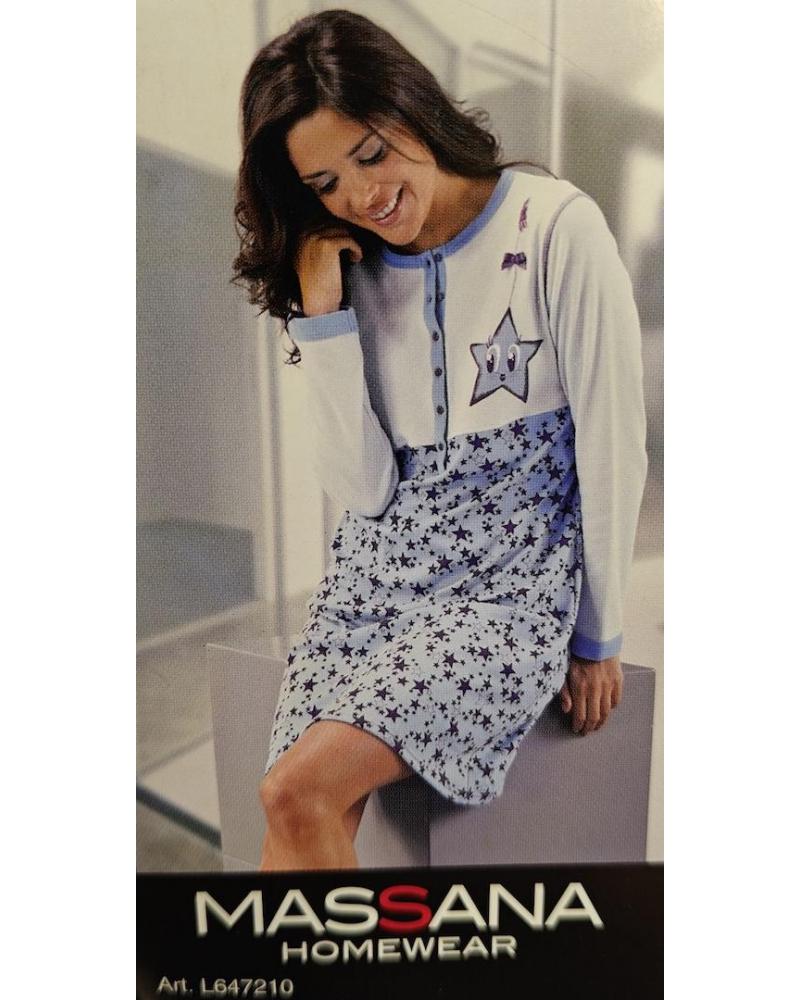 L647210 CAMISOLA MANGA LARGA MASSANA ESTRELLAS TALLAS: l; COLOR: azul Temporada: invierno 2014-15 - Toda la lencería de