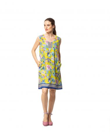 VESTIDO SIN MANGAS ESTAMPADO FLORAL EGATEX 251500 TALLAS: m, l, xl; COLOR: verde Temporada: ver25 - Ropa de mujer  -