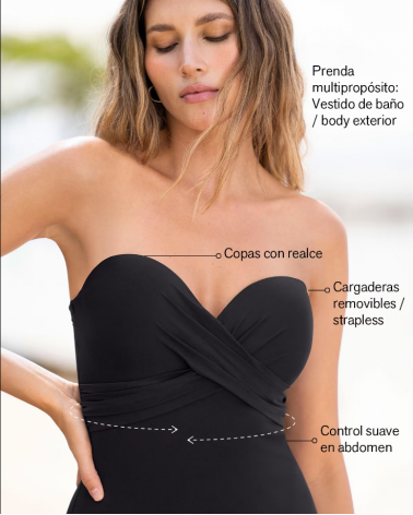 BAÑADOR CONTROL PUSH UP SUAVE LEONISA 19A160 TALLAS: s, m, l, xl; COLOR: rojo, negro  - Colección Baño Mujer Online  -