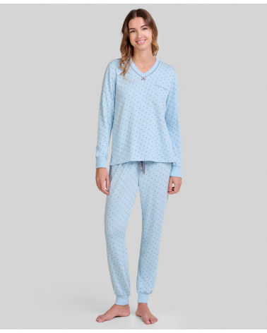 PIJAMA MUJER LOHE VIGORE TOPOS Y251182 TALLAS: s, m, l, xl; COLOR: azul Temporada: invierno 25 - Toda la lencería de