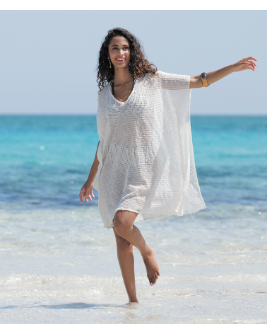 PONCHO ANTIGEL LA SEXY RESILLE ESB62E1 COLOR: marfil, negro; TALLAS: s Temporada: verano 2026 - Colección Baño Mujer