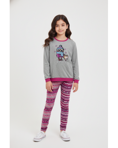PIJAMA NIÑA MASSANA BUHO p671112 COLOR: gris; TALLAS: 4, 6, 8, 10, 12, 14, 16, 18 Composición: poliéster, algodón;
