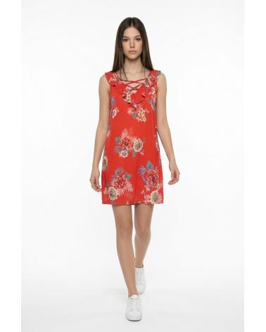 vestido SIN MNAGAS ESTAMPADO señoretta 181173 TALLAS: m, l, xl, xxl; COLOR: coral rojo Temporada: ver18 -   - PEPI