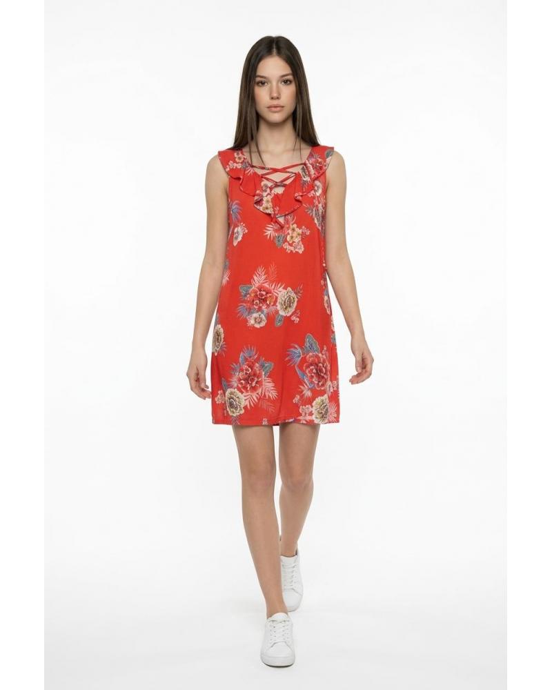 vestido SIN MNAGAS ESTAMPADO señoretta 181173 TALLAS: m, l, xl, xxl; COLOR: coral rojo Temporada: ver18 -   - PEPI