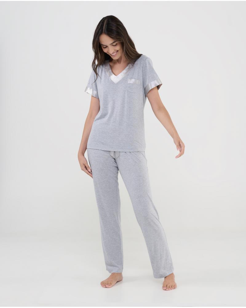 PIJAMA MUJER LOHE MODAL RASO V261388 COLOR: gris, rosa; TALLAS: s, m, l, xl, xxl Temporada: verano 2026 -   - PEPI