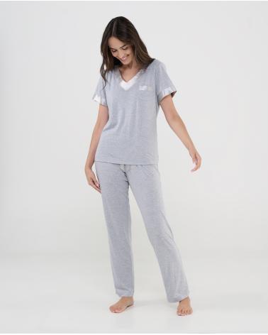 PIJAMA MUJER LOHE MODAL RASO V261388 COLOR: gris, rosa; TALLAS: s, m, l, xl, xxl Temporada: verano 2026 -   - PEPI