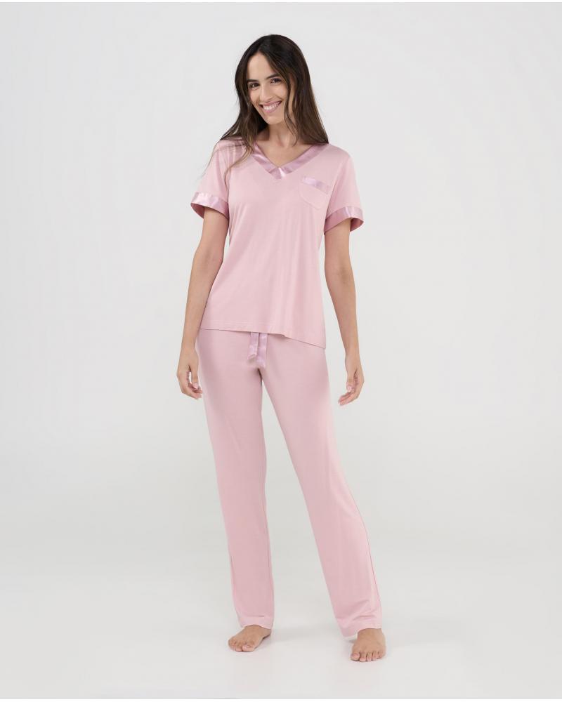 PIJAMA MUJER LOHE MODAL RASO V261388 COLOR: gris, rosa; TALLAS: s, m, l, xl, xxl Temporada: verano 2026 -   - PEPI