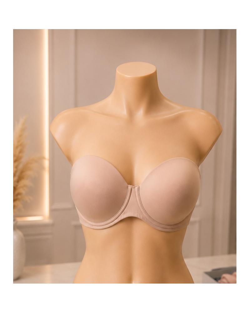 SUJETADOR PRIMA DONNA SIN TIRANTES FIGURAS 0263258 COPA E COLOR: negro, pouwder rose; TALLAS: 90, 95, 100, 105